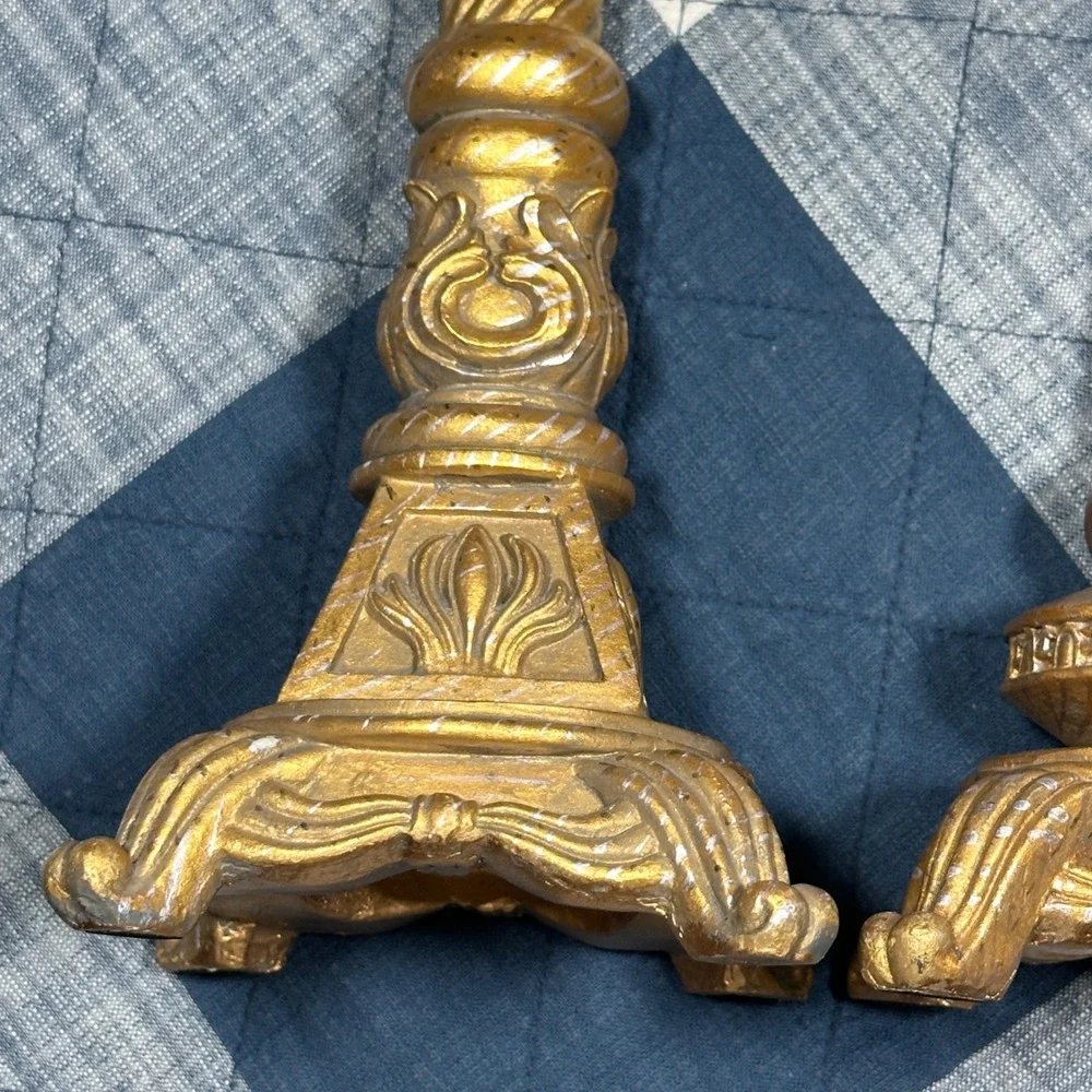 Vtg Regency Baroque Style Bronze Gold Ceramic Candle Stick Holders Set Of 3
